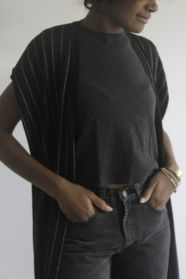 SomeLikeUs Vintage Metallic Stripe Long Knit Vest SomeLikeUs Vintage Metallic Stripe Long Knit Vest