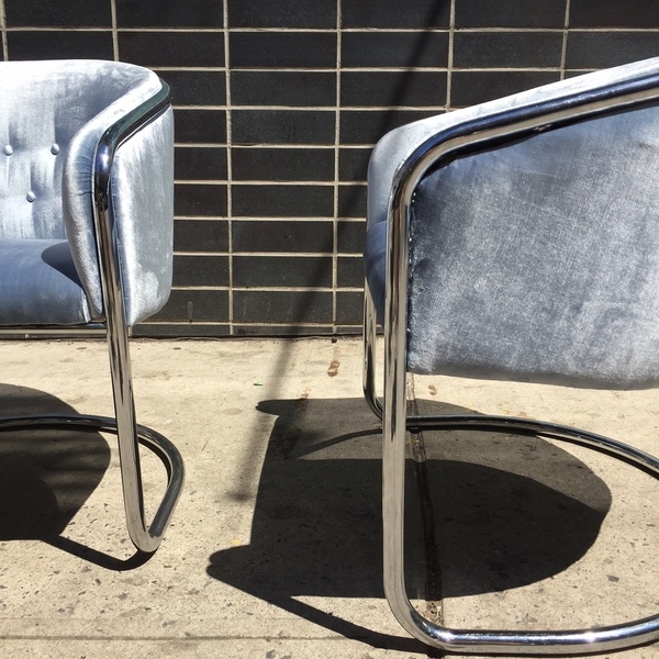Chrome Cantilever Armchairs by Thonet Chrome Cantilever Armchairs by Thonet
