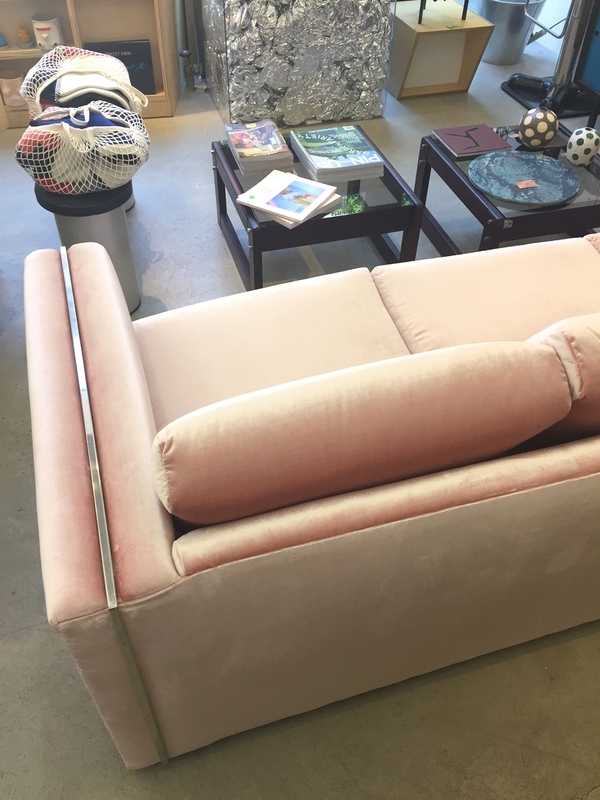 Milo Baughman Chrome & Velvet Sofa Milo Baughman Chrome & Velvet Sofa