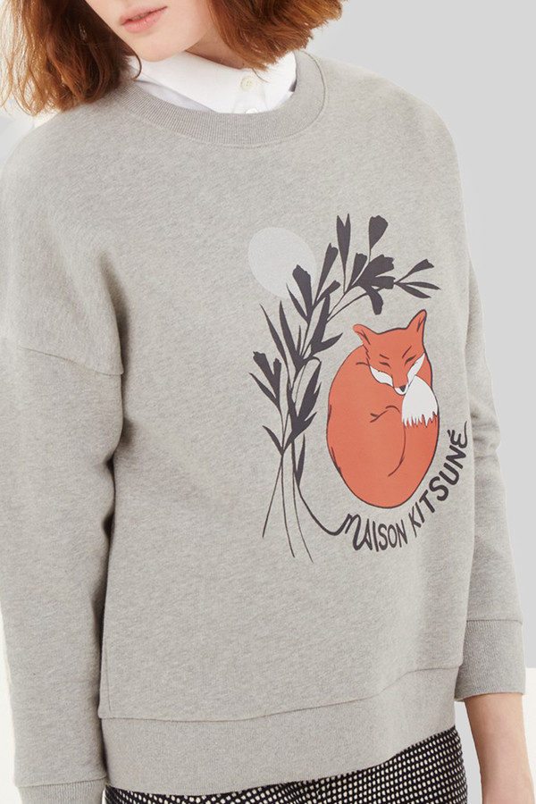 Kitsune Sweat Shirt Dan Ah Kim Asleep I Grey Melange Kitsune Sweat Shirt Dan Ah Kim Asleep I Grey Melange
