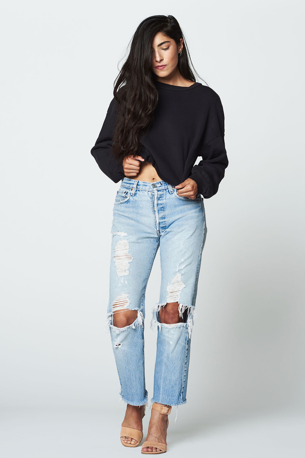 LACAUSA Cropped Pullover Top- Tar LACAUSA Cropped Pullover Top- Tar