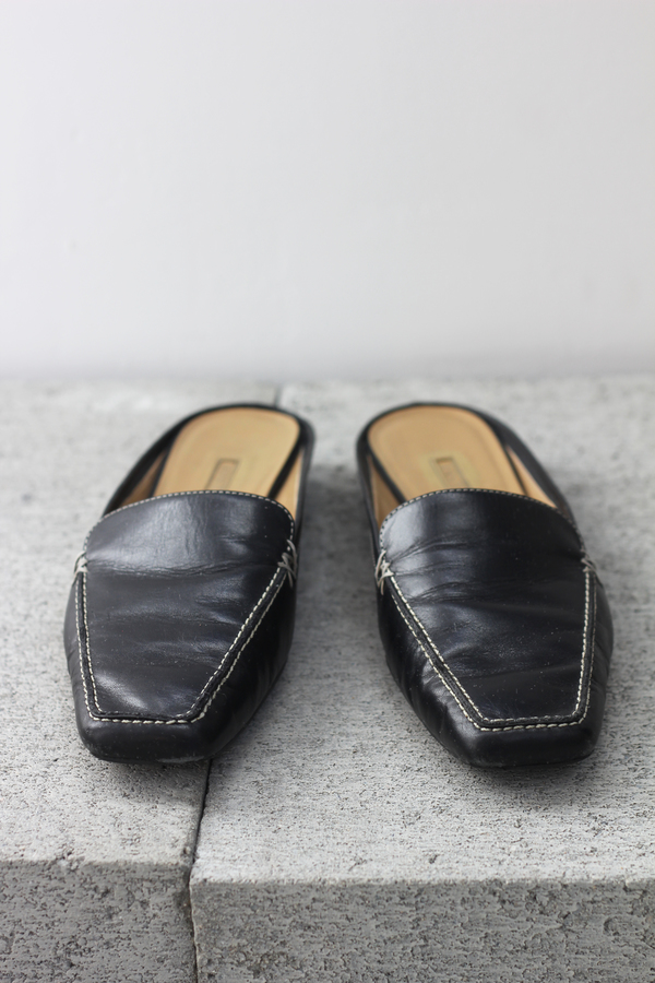 Hey Jude Vintage Black Leather Slides Hey Jude Vintage Black Leather Slides