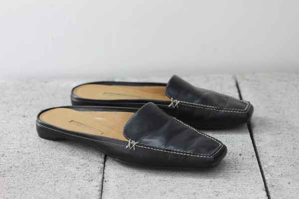 Hey Jude Vintage Black Leather Slides Hey Jude Vintage Black Leather Slides