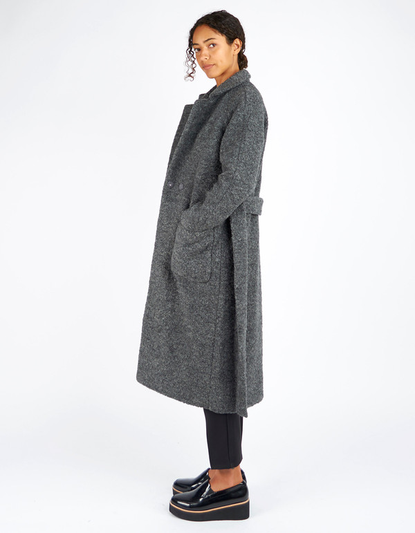 Ganni Fenn Long Wrap Coat Smoked Pearl Melange Ganni Fenn Long Wrap Coat Smoked Pearl Melange