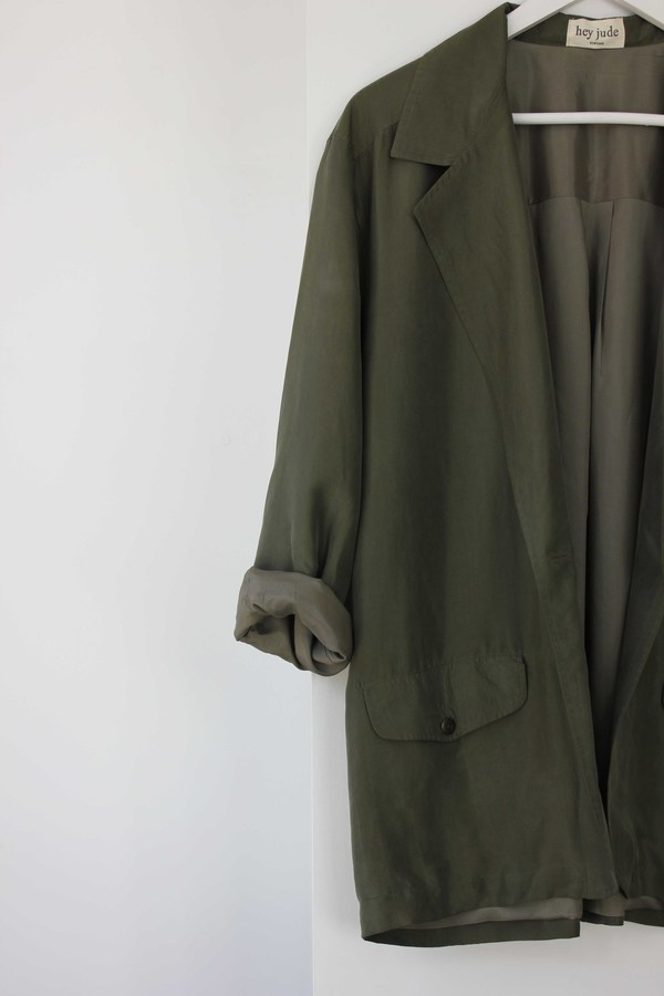 Hey Jude Vintage Olive Silk Blazer Hey Jude Vintage Olive Silk Blazer