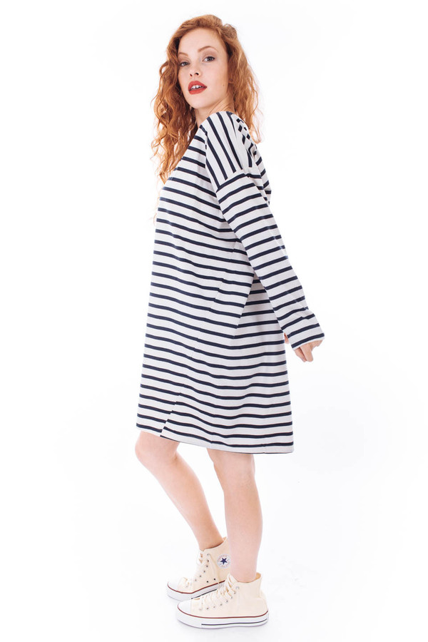 Kowtow Building Block Relaxed Tee Dress (Navy Natural Stripe) Kowtow Building Block Relaxed Tee Dress (Navy Natural Stripe)