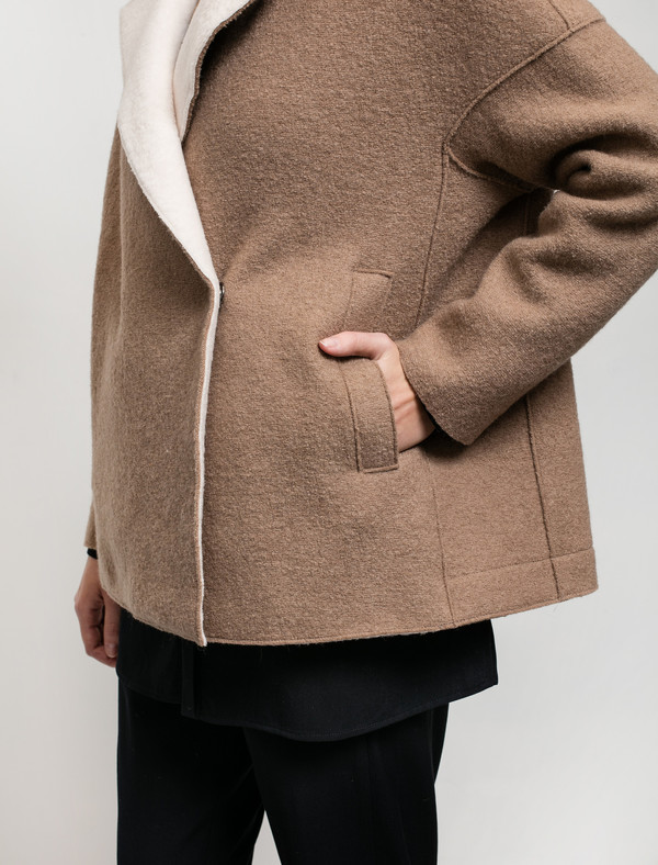 Harris Wharf Womens Shearling Collar Jacket Boiled Wool Camel Harris Wharf Womens Shearling Collar Jacket Boiled Wool Camel