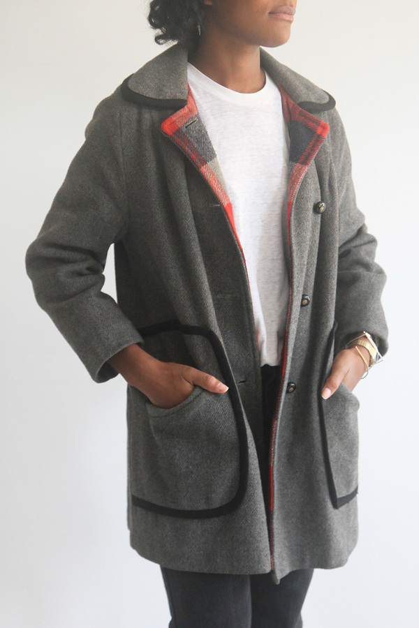 Rawson Vintage Grey Wool Coat with Black Piping Rawson Vintage Grey Wool Coat with Black Piping