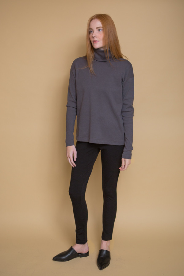 Kowtow Building Block Rib Roll Neck Top - Charcoal Kowtow Building Block Rib Roll Neck Top - Charcoal