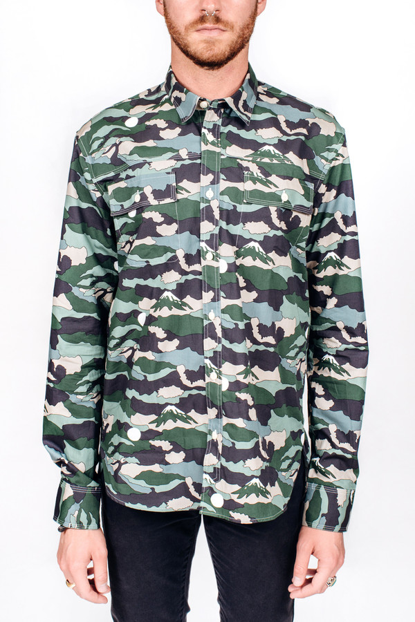 Men's Maison Kitsune Landscape Military Shirt Men's Maison Kitsune Landscape Military Shirt