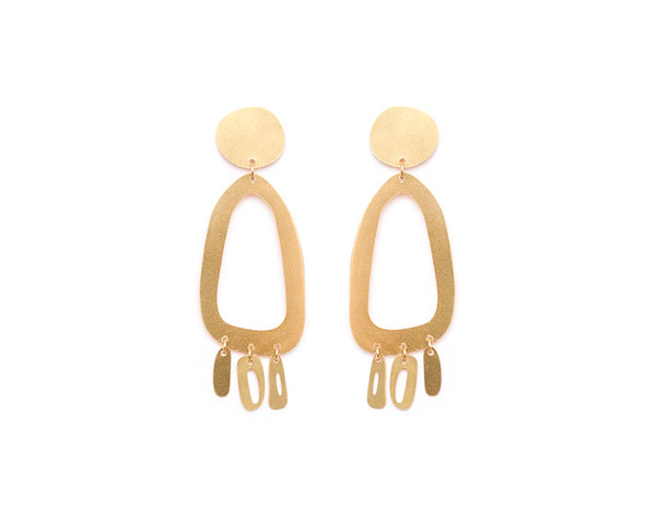 Modern Weaving Odd Oval Fringe Earrings in Brass Modern Weaving Odd Oval Fringe Earrings in Brass