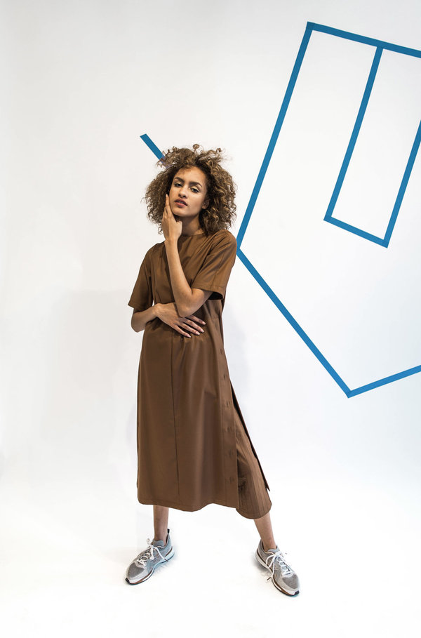 Wolcott : Takemoto Hamlet Dress - Silty Brown Wolcott : Takemoto Hamlet Dress - Silty Brown
