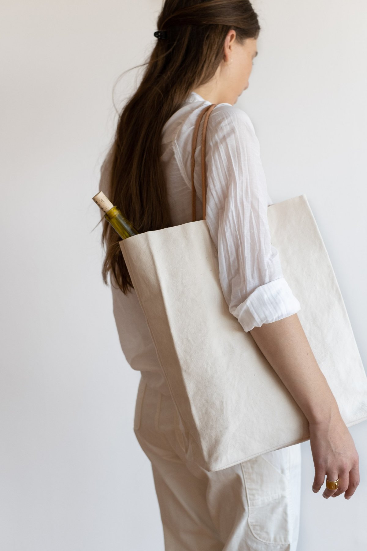 Amiacalva Tall Canvas Paper Bag White Garmentory