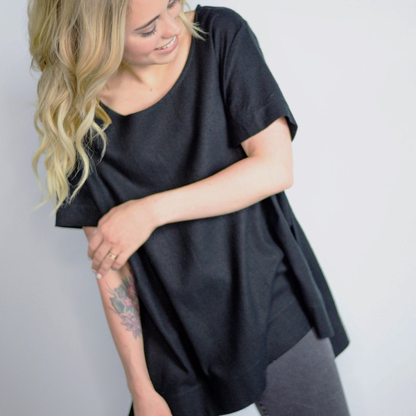 Jamie + The Jones Split Tee, Black Raw Silk Jamie + The Jones Split Tee, Black Raw Silk