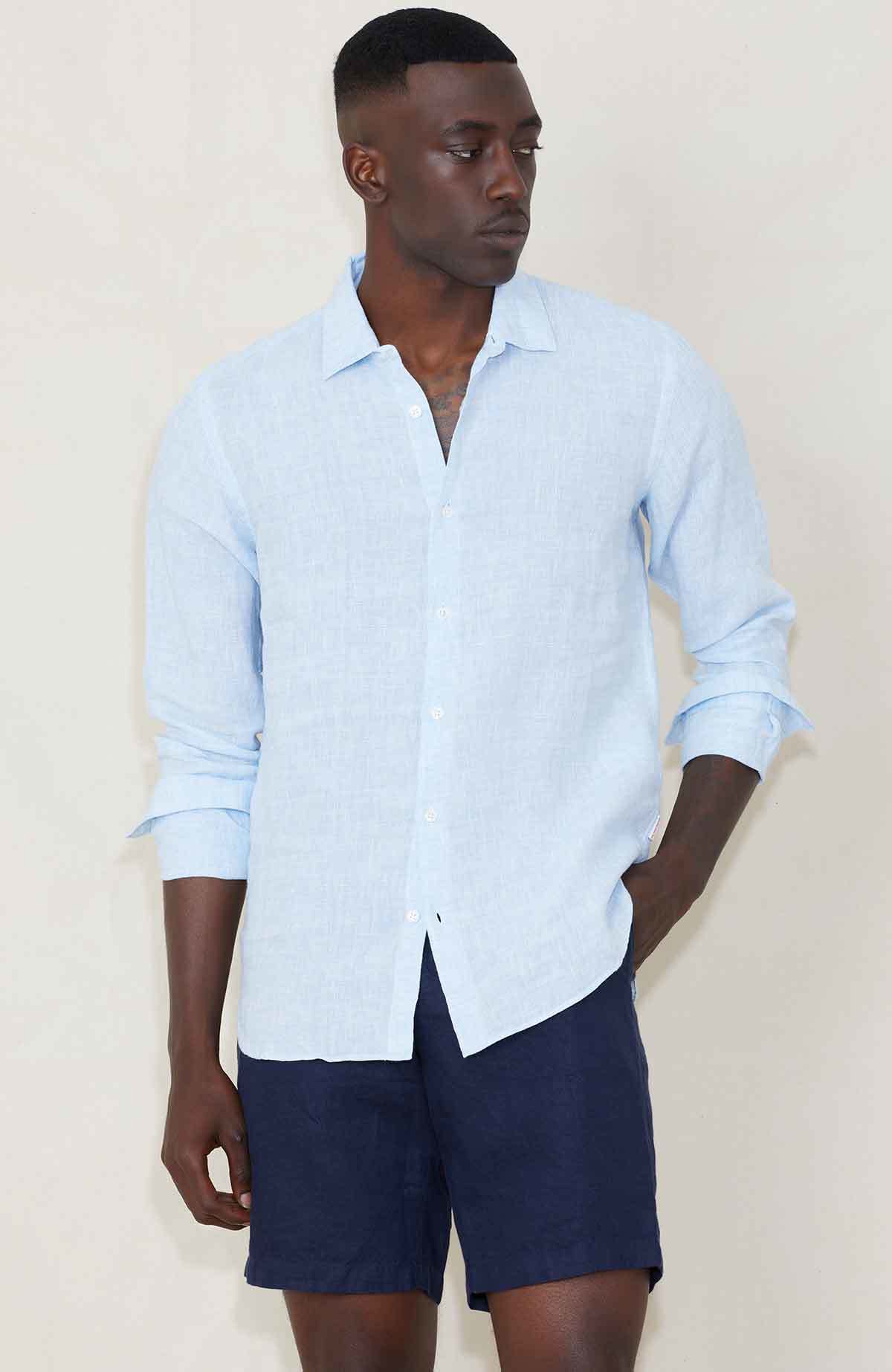 Orlebar Brown Giles Linen Cls Shirt - Pale Blue/White | Garmentory