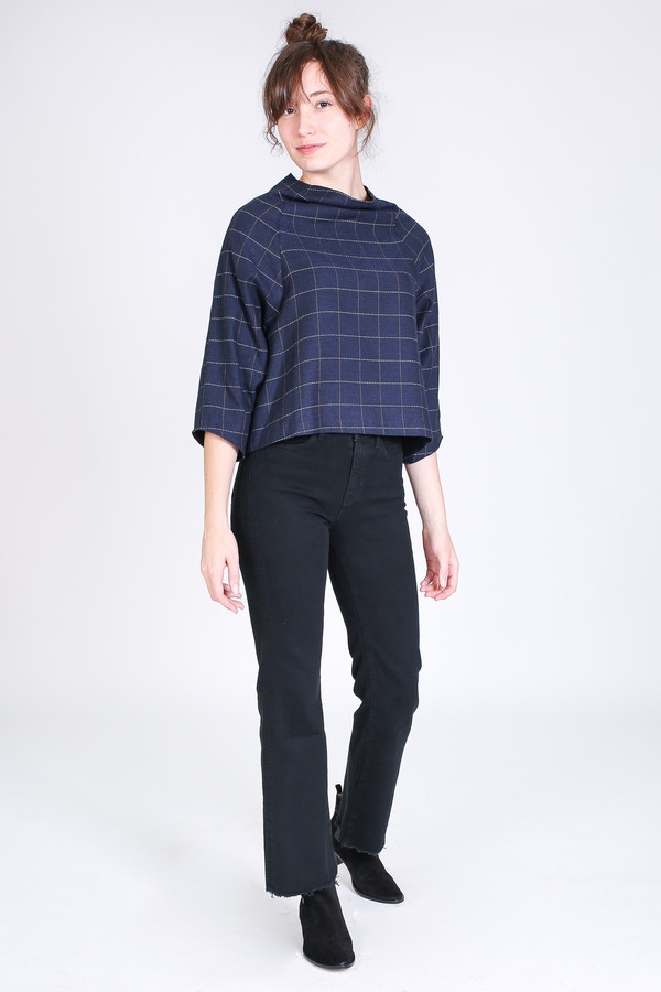 SBJ Austin Lisa top in navy windowpane SBJ Austin Lisa top in navy windowpane