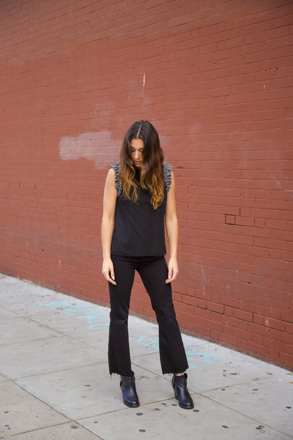 Grlfrnd Joan Crop Flare Jean in Black Magic Woman Grlfrnd Joan Crop Flare Jean in Black Magic Woman