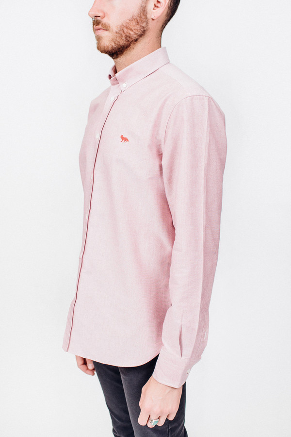 Men's Maison Kitsune Oxford Embroidery Classic Shirt Red Men's Maison Kitsune Oxford Embroidery Classic Shirt Red