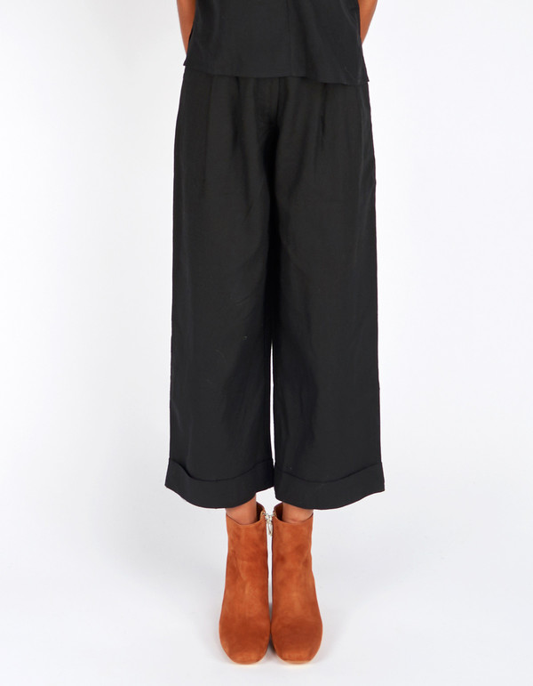 Ali Golden Raw Silk Roll Cuff Pant Black Ali Golden Raw Silk Roll Cuff Pant Black