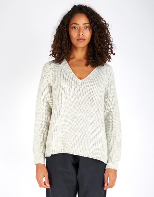 Ali Golden V-Neck Pullover Sweater Grey White Melange Ali Golden V-Neck Pullover Sweater Grey White Melange