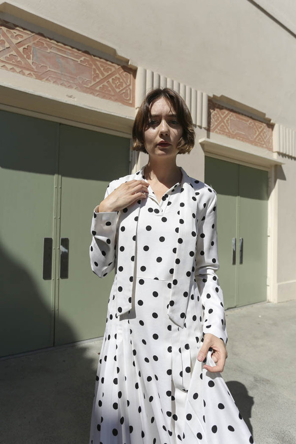 Maryam Nassir Zadeh Ana Tie Front Dress in Black/White Polka Dot Maryam Nassir Zadeh Ana Tie Front Dress in Black/White Polka Dot