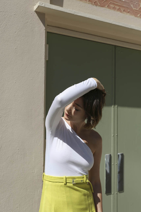 Maryam Nassir Zadeh Gabi One Shoulder Leotard in Ivory Maryam Nassir Zadeh Gabi One Shoulder Leotard in Ivory