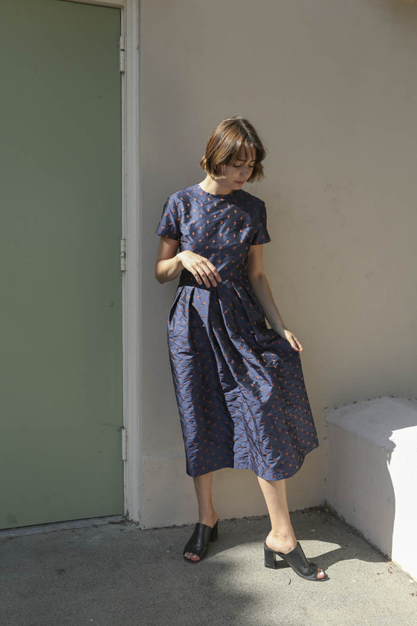 Nikki Chasin Marta Pleat Dress in Navy/Ochre Nikki Chasin Marta Pleat Dress in Navy/Ochre