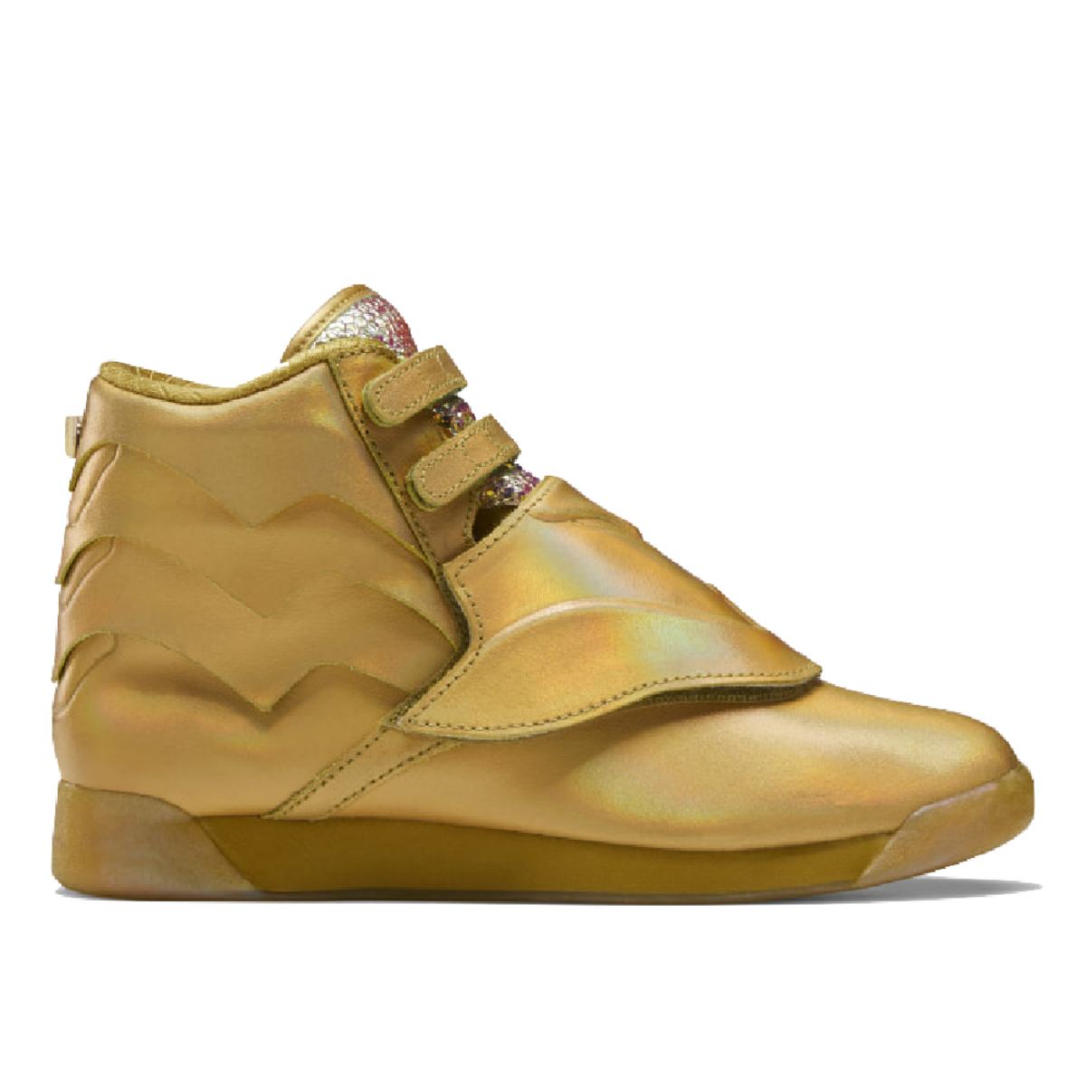 reebok freestyle hi metallic gold