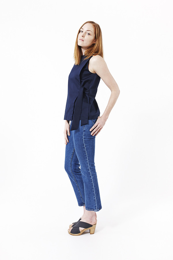 M. Martin Cotton Gabardine Belted Top in Navy M. Martin Cotton Gabardine Belted Top in Navy
