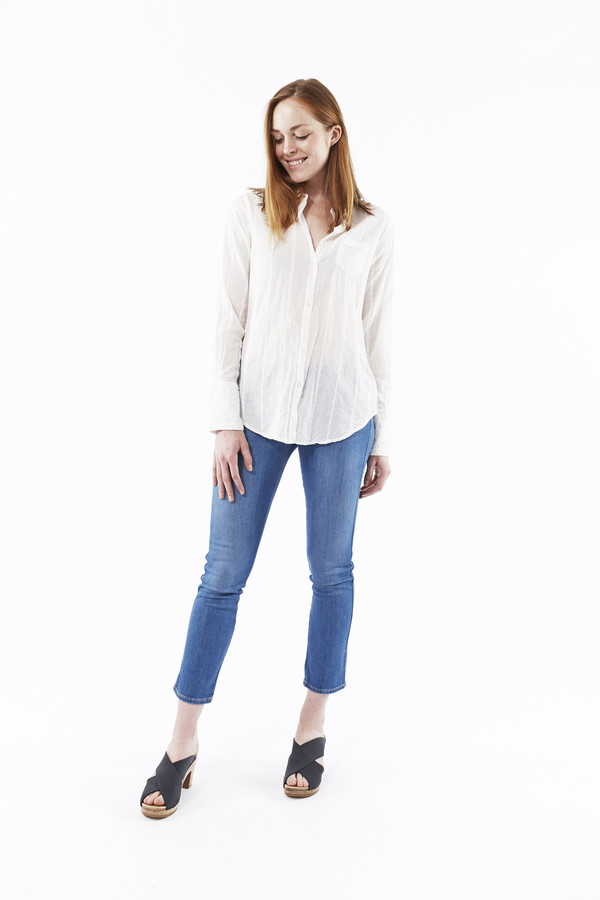 Nili Lotan Embroidered Stripe Shirt in White Nili Lotan Embroidered Stripe Shirt in White