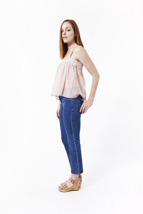 Jenni Kayne Striped Cotton Gathered Band Cami in Terracotta Jenni Kayne Striped Cotton Gathered Band Cami in Terracotta