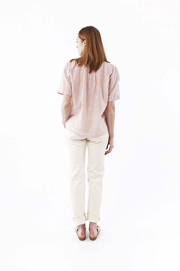 Jenni Kayne Striped Cotton Gathered Short Sleeve Shirt in Terracotta Jenni Kayne Striped Cotton Gathered Short Sleeve Shirt in Terracotta