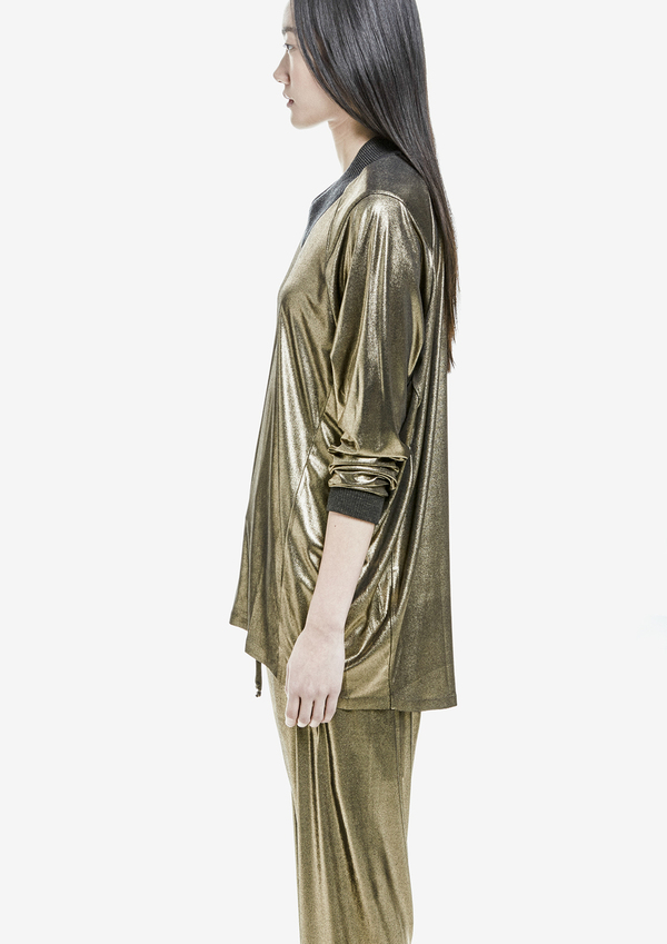 Berenik Sweater Long Sleeve V-Collar Metallic Cotton Jersey Gold Berenik Sweater Long Sleeve V-Collar Metallic Cotton Jersey Gold