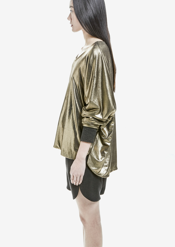 Berenik Sweater Long Sleeves Rib Cuff Metallic Cotton - Gold Berenik Sweater Long Sleeves Rib Cuff Metallic Cotton - Gold