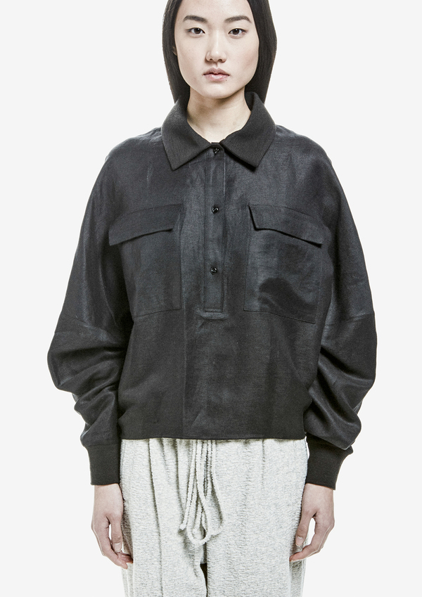 SHIRT LONG SLEEVES LINNEN/WOOL-COLLAR – BLACK SHIRT LONG SLEEVES LINNEN/WOOL-COLLAR – BLACK