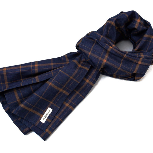 Men's The Hill-Side Scarf / Indigo Brown Check Flannel Men's The Hill-Side Scarf / Indigo Brown Check Flannel