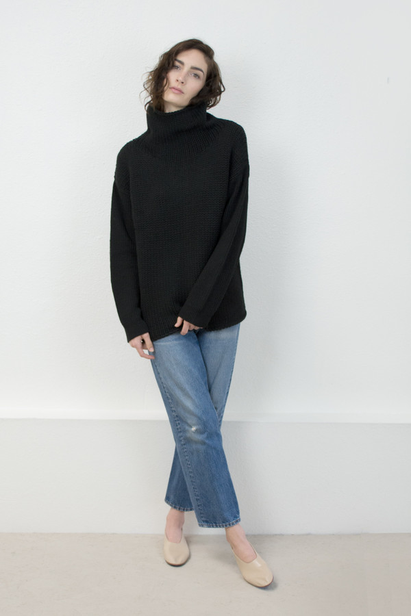 Micaela Greg Black Funnel Neck Sweater Micaela Greg Black Funnel Neck Sweater