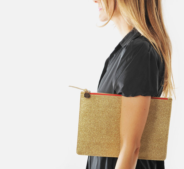 Clare V. Gold Glitter Flat Clutch Clare V. Gold Glitter Flat Clutch