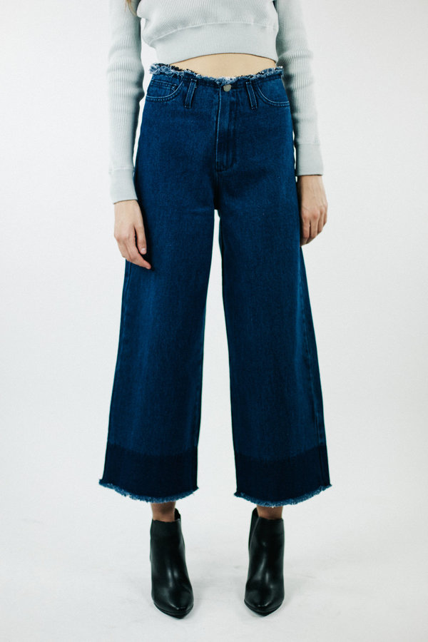 Achro Wide Leg Frayed Denim - Navy Achro Wide Leg Frayed Denim - Navy