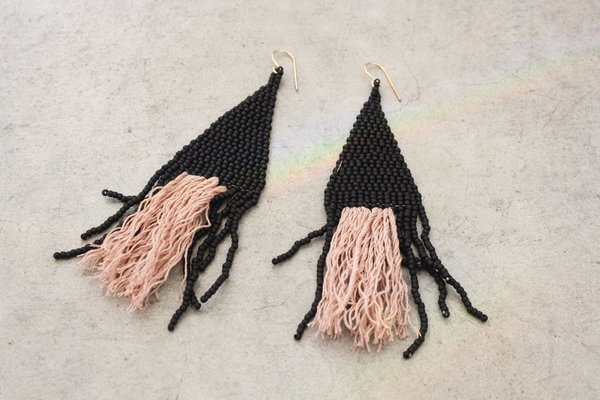 Blackbird Dagger Large Beaded Fringe Earrings Blackbird Dagger Large Beaded Fringe Earrings