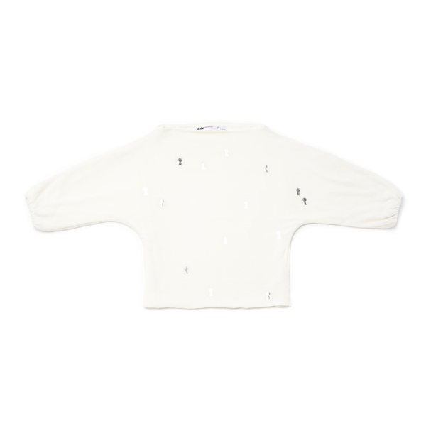 OMAMImini White Dolman Sleeve Sweater with Keyhole Print OMAMImini White Dolman Sleeve Sweater with Keyhole Print