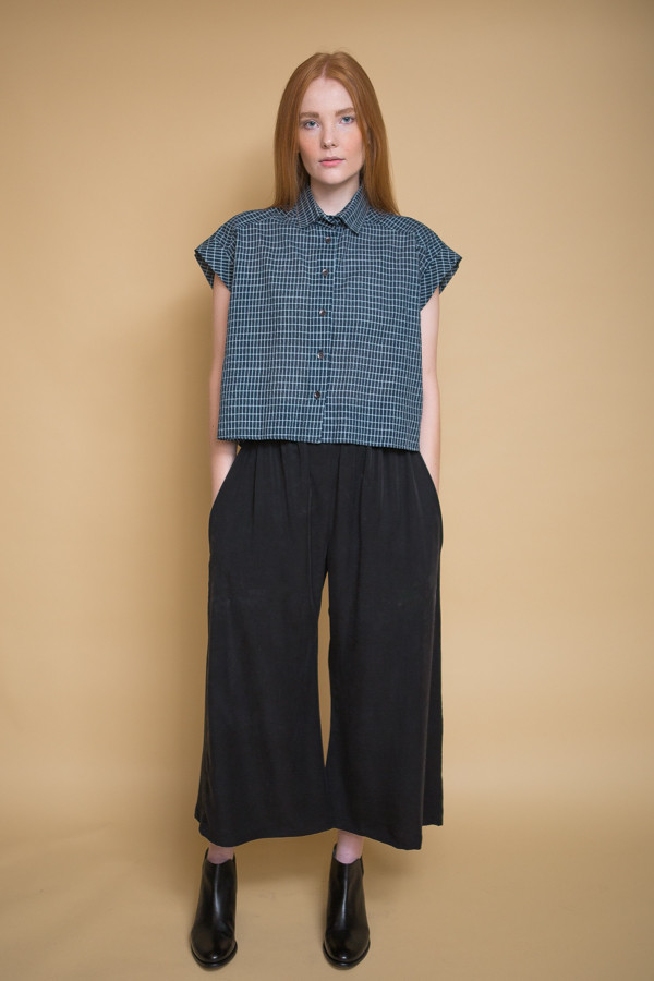 Micaela Greg Grid Piece Sleeve Button Up Micaela Greg Grid Piece Sleeve Button Up