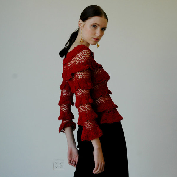 Nikki Chasin Lia Crochet Ruffle Top - Garnet Nikki Chasin Lia Crochet Ruffle Top - Garnet
