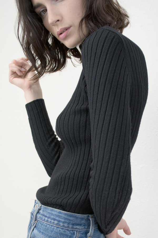 Micaela Greg Black Variegated Rib Turtleneck Micaela Greg Black Variegated Rib Turtleneck