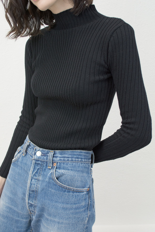 Micaela Greg Black Variegated Rib Turtleneck Micaela Greg Black Variegated Rib Turtleneck