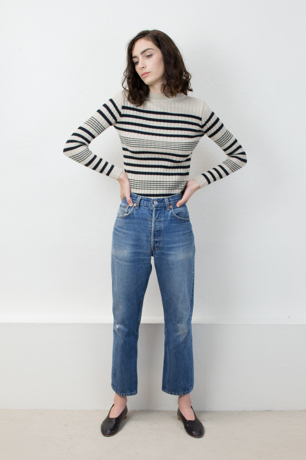 Micaela Greg Black/Cream Rib Striped Sweater Micaela Greg Black/Cream Rib Striped Sweater