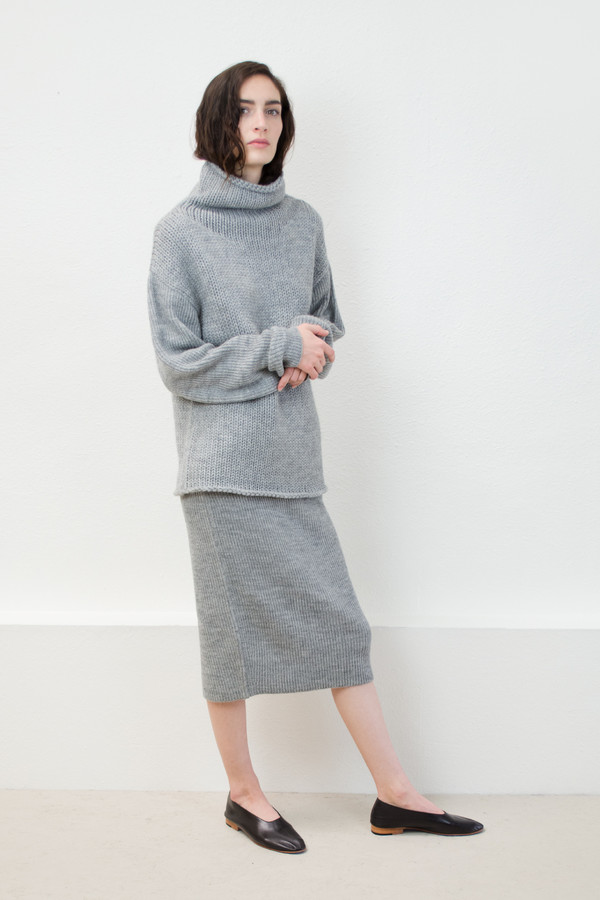 Micaela Greg Melange Grey Funnel Neck Sweater Micaela Greg Melange Grey Funnel Neck Sweater