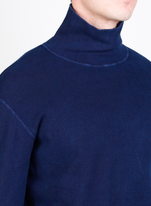 Blue Blue Japan Indigo Hand Dyed Slub Cotton Rib Turtleneck Tee Blue Blue Japan Indigo Hand Dyed Slub Cotton Rib Turtleneck Tee