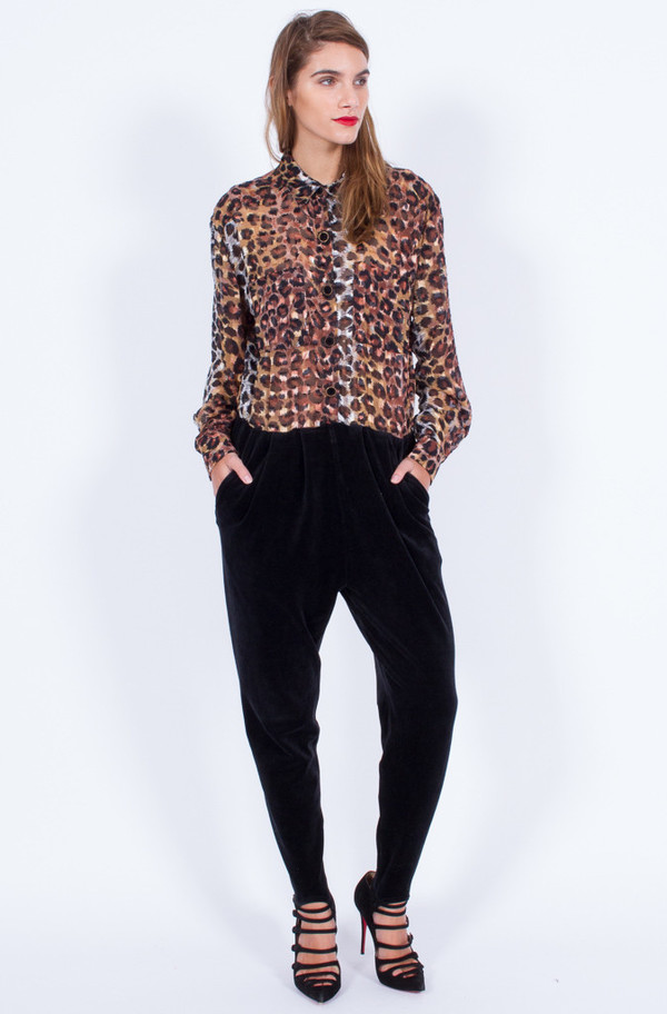 Yo Vintage! VELVET AND SHEER LEOPARD JUMPSUIT (SMALL-MEDIUM) Yo Vintage! VELVET AND SHEER LEOPARD JUMPSUIT (SMALL-MEDIUM)