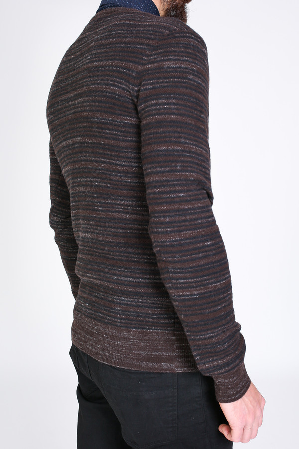 Men's Billy Reid Blurred Stripe Crew Sweater in Brown Men's Billy Reid Blurred Stripe Crew Sweater in Brown